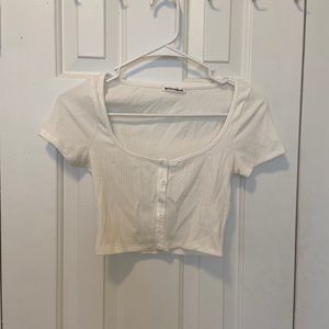 Reformation white crop top with button detail